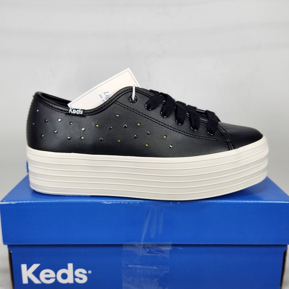 Keds Triple Up Light Sneaker Womens Size 6.5 Black Leather Platform Studded